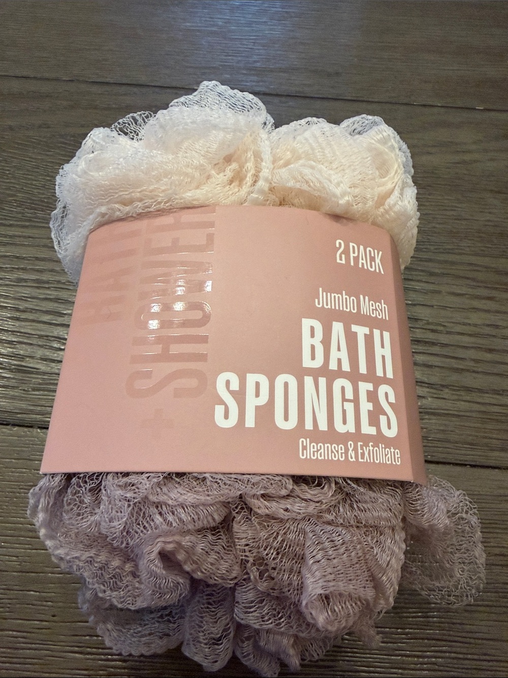Jumbo Mesh Bath Sponges - 2 Pack (Cream & Light Pink)